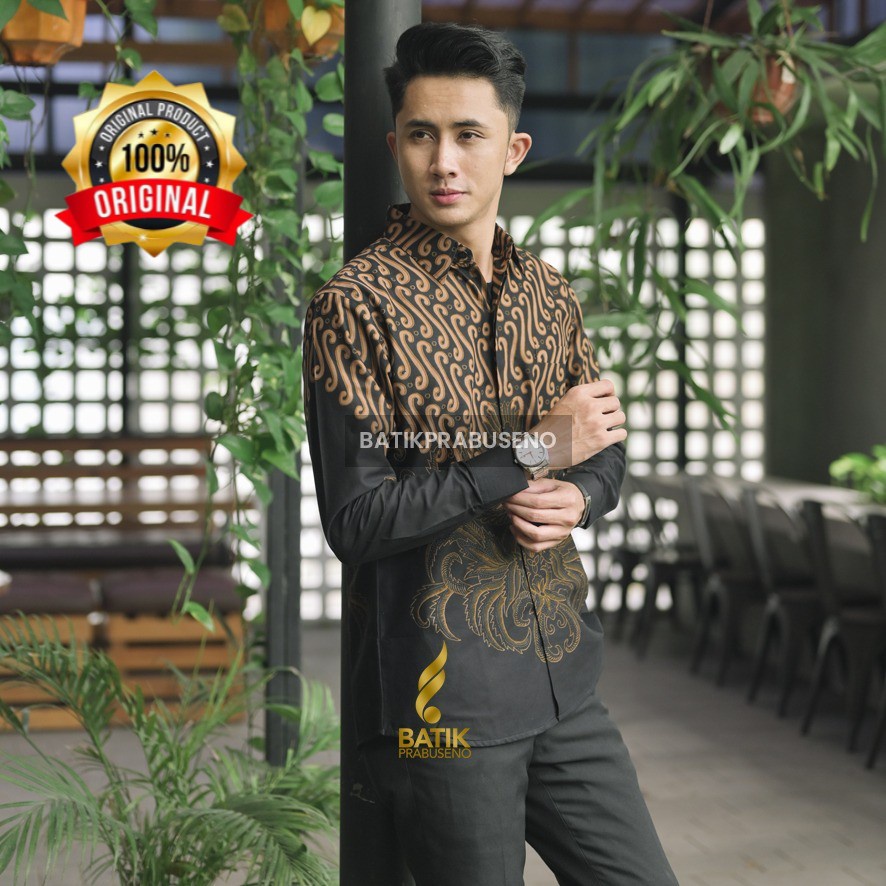 Batik Prabuseno Motif PRAYATA Prabuseno Kemeja Batik Pria Lengan Panjang Slimfit Modern Baju Hem Ata