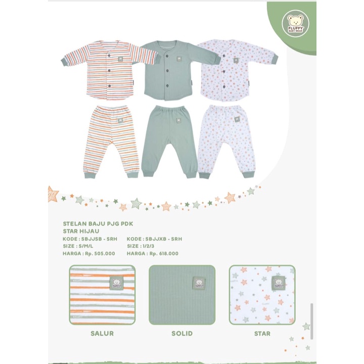 Baju Setelan Fluffy Panjang Kancing Depan  isi 3 Stel (Piama) / Setelan Baju Tidur bayi