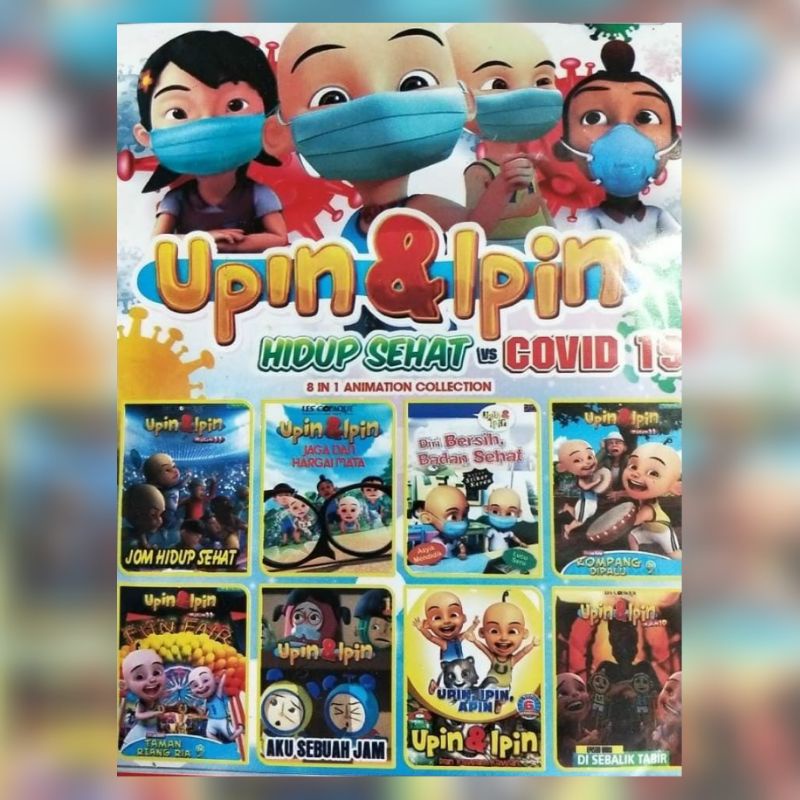 Kaset film koleksi kartun anak Upin Ipin hidup sehat vs covid 19