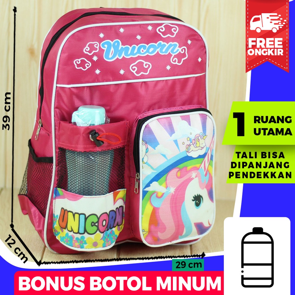 Tas Ransel Anak Perempuan Karakter Unicorn Lucu Bagus Tas Gendong Sekolah Anak Cewe FREE BOTOL MINUM