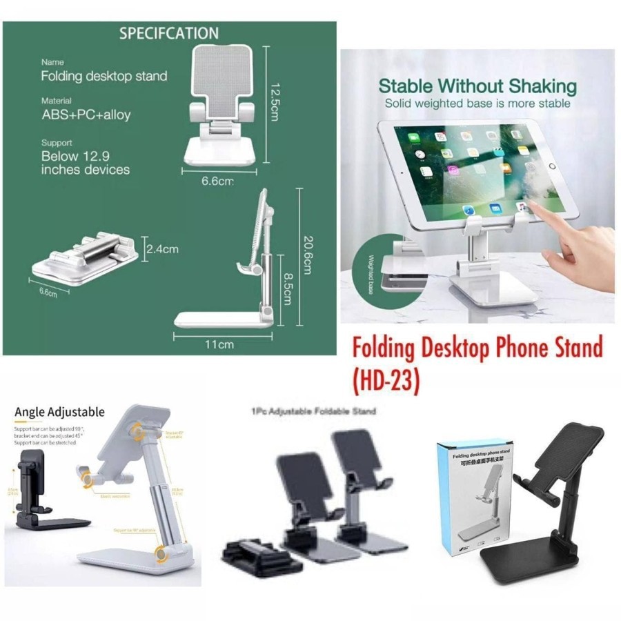 HD-23 - Holder HP Desktop Lipat Kokoh Tanpa Goyang Folding Desktop HP