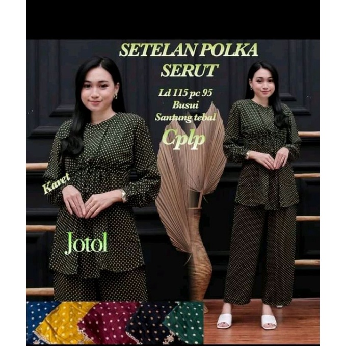 Setcel/Stelan/CLP/ Motif Polka Kain Rayon tali serut ukuran Jumbo