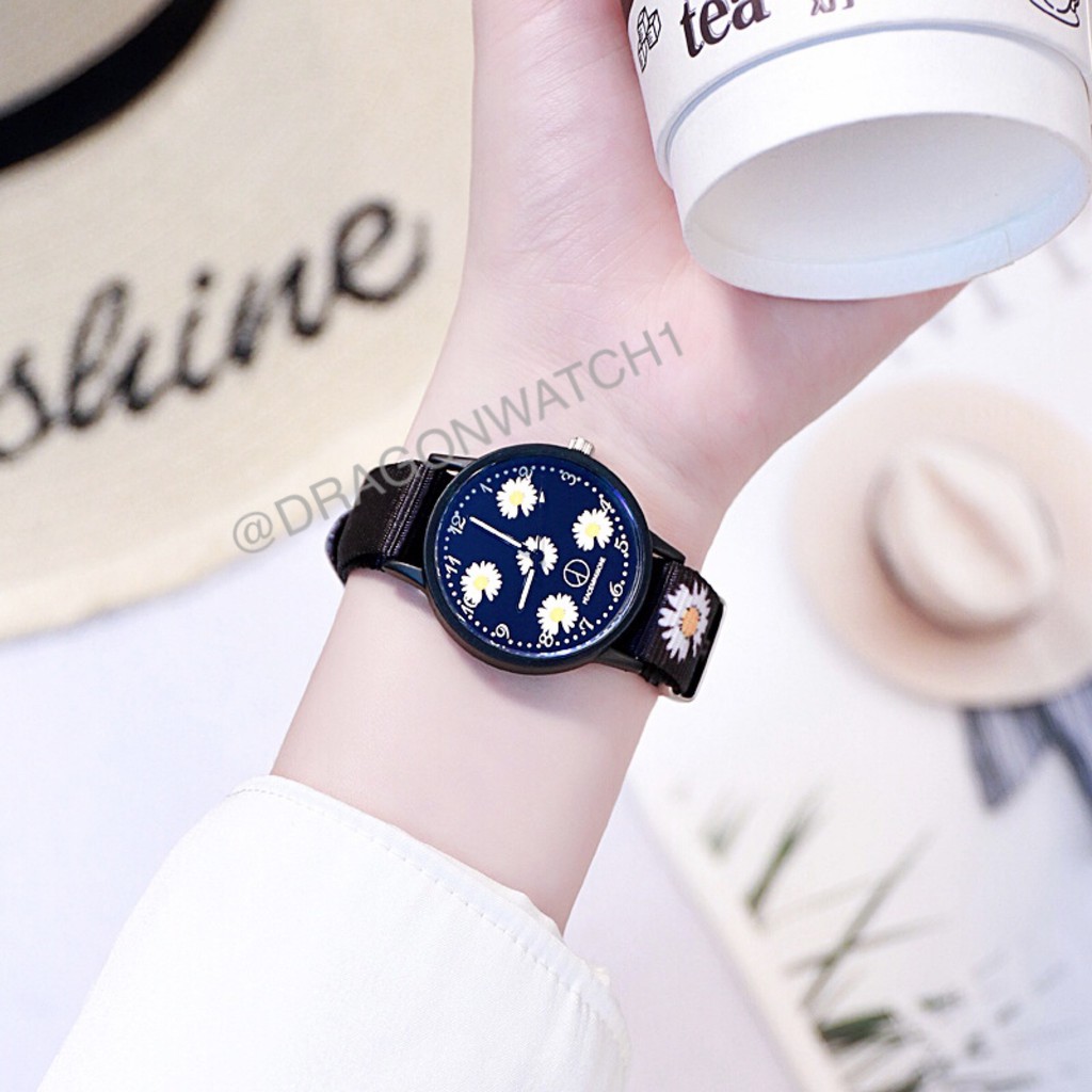 ✅COD-Jam tangan wanita canvas motif bunga daisy jam kain watch fashion kualitas import   S1163