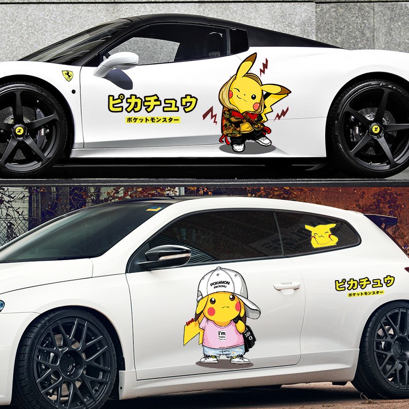 Stiker Mobil Motif Kartun Pikachu Untuk Body Samping Mobil