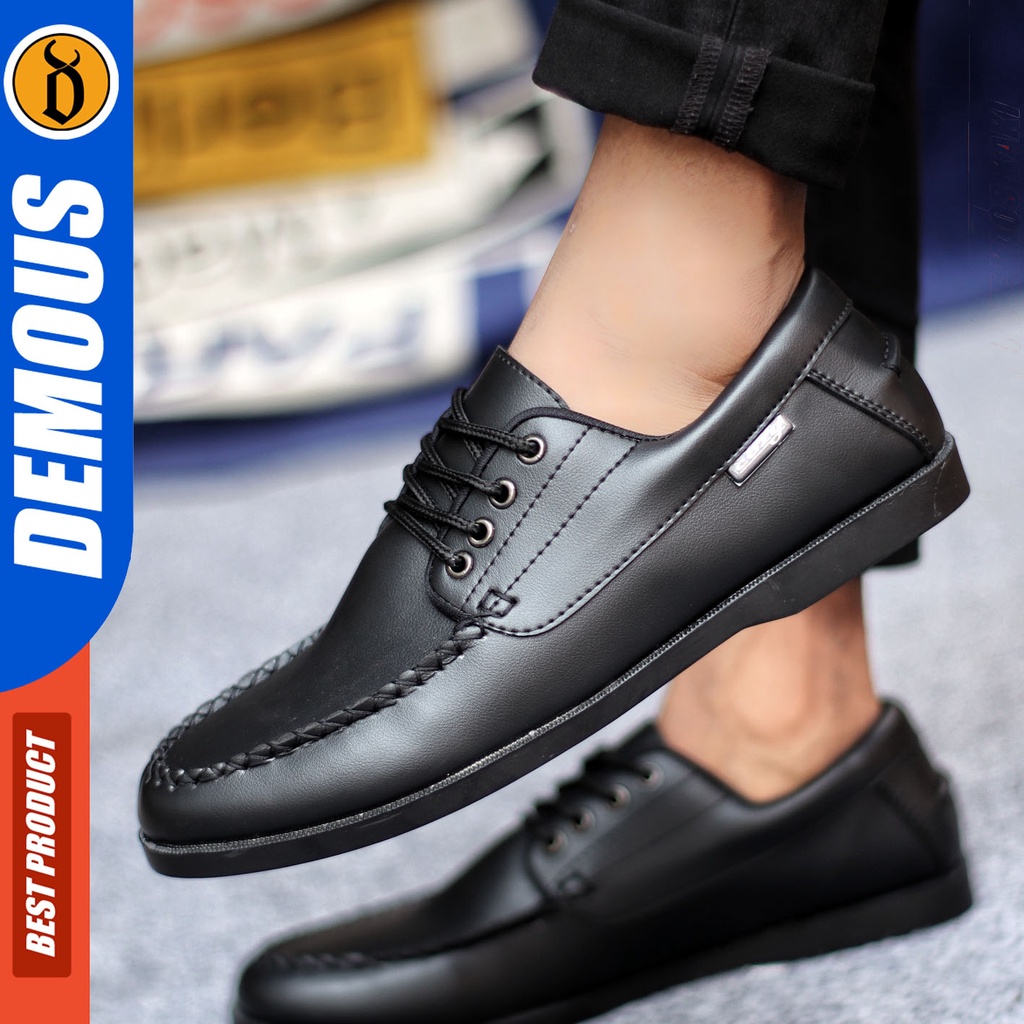 Sepatu Formal Pria Sepatu Pantofel Pria Kulit Pu Tali Sepatu Casual Kerja Kantor Kuliah Kondangan Sepatu Hitam Pria DEMOUS MONZI