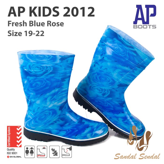 Sepatu Boot Anak AP BOOTS 2012 Fresh Blue Rose - Sepatu Boot Karet