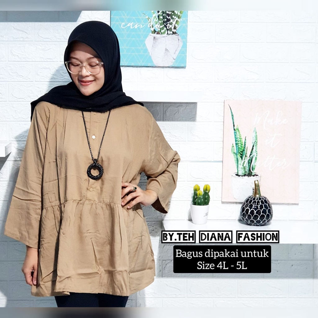 Atasan Wanita Jumbo / Blouse Wanita Jumbo / Baju Atasan Wanita Jumbo Model Selena Rayon Polos Ld 124-6