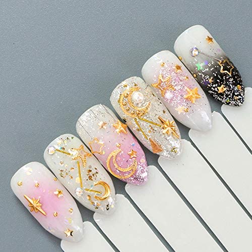 1 Kotak Stiker Nail Art UV Gel Polish Desain Bulan Bintang 3D Bahan Metal Untuk Dekorasi Manicure