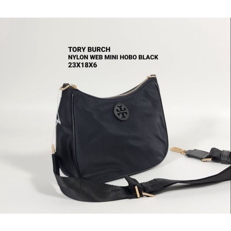 Tas wanita tory burch tb nylon web mini black