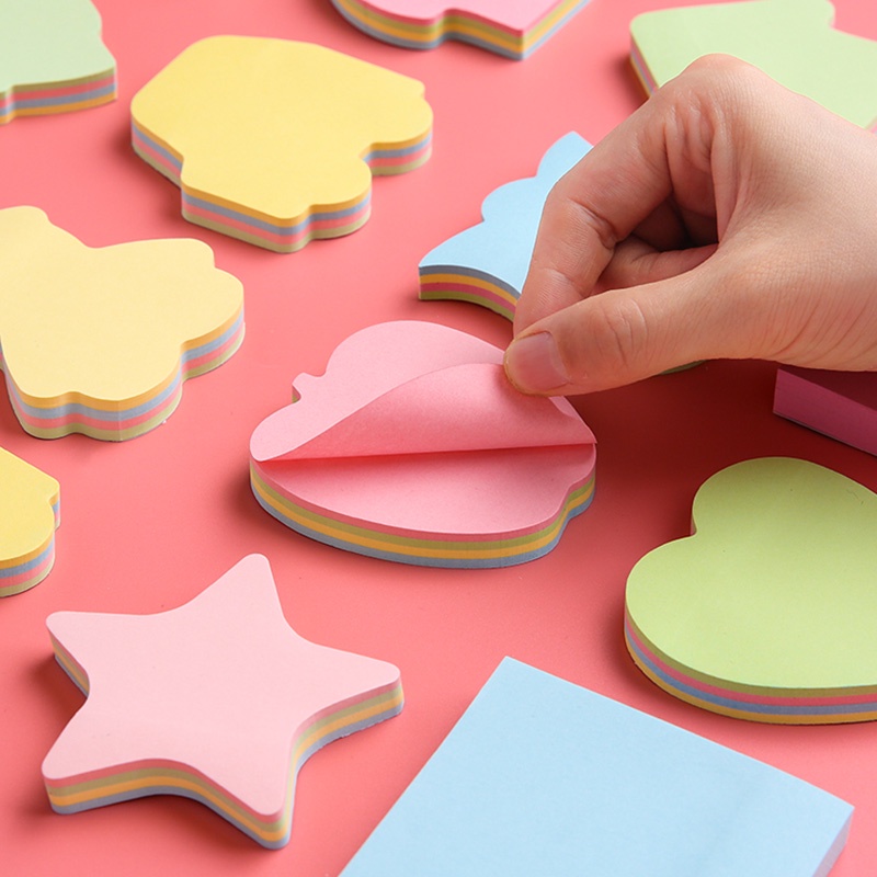 100 Sheets Korean Cartoon-Shaped Colored Sticky Notes Memo Notepad Office Guestbook