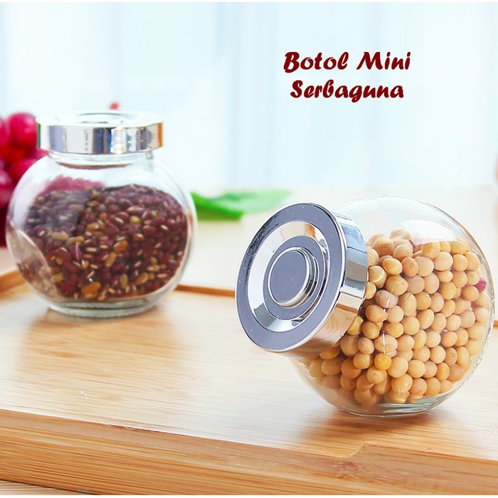 DapurCantik Toples Bumbu Kaca Miring/Toples Permen/Toples Kue/Tutup Silver 180 ML - TKCMR