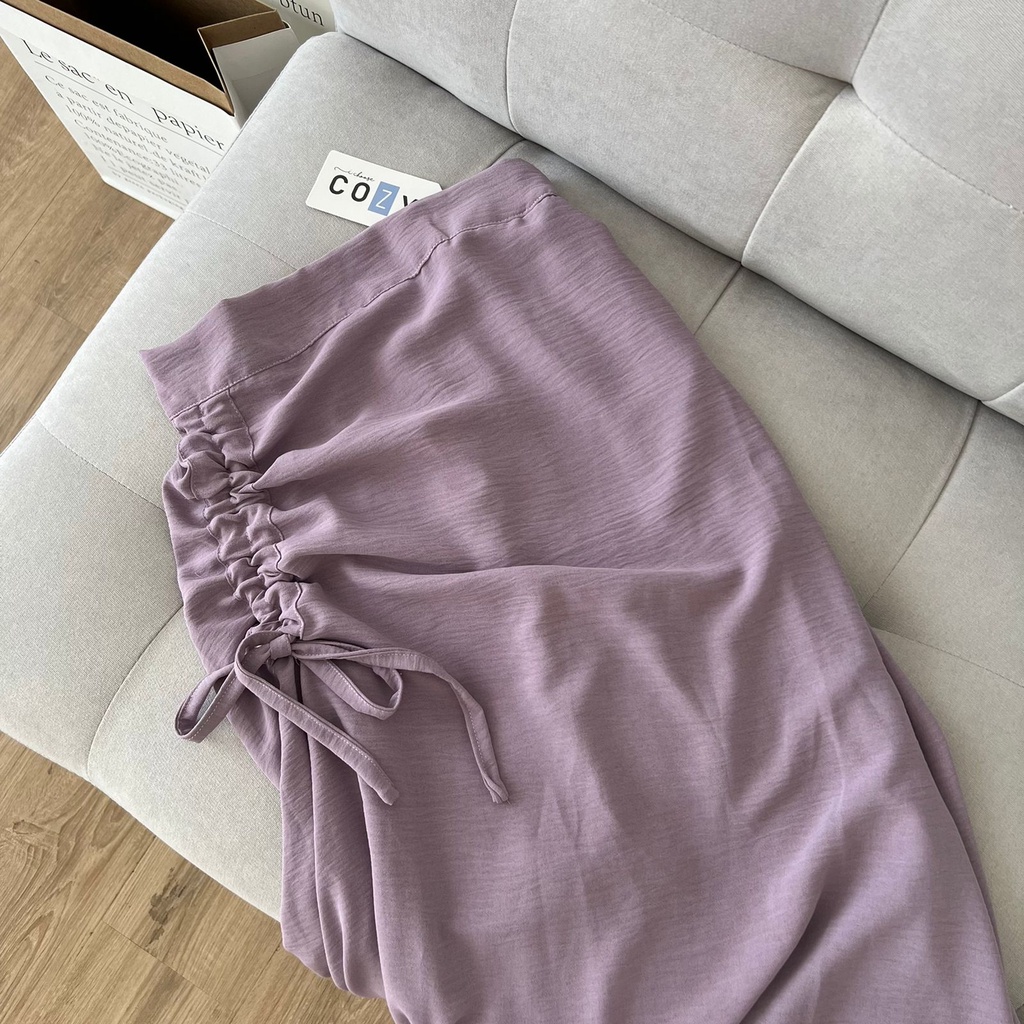 Tamara Skirt - Rok Serut Casual Flowy - Midi Maxi Ruched Skirt - Rok Wanita Korean Look-Violet