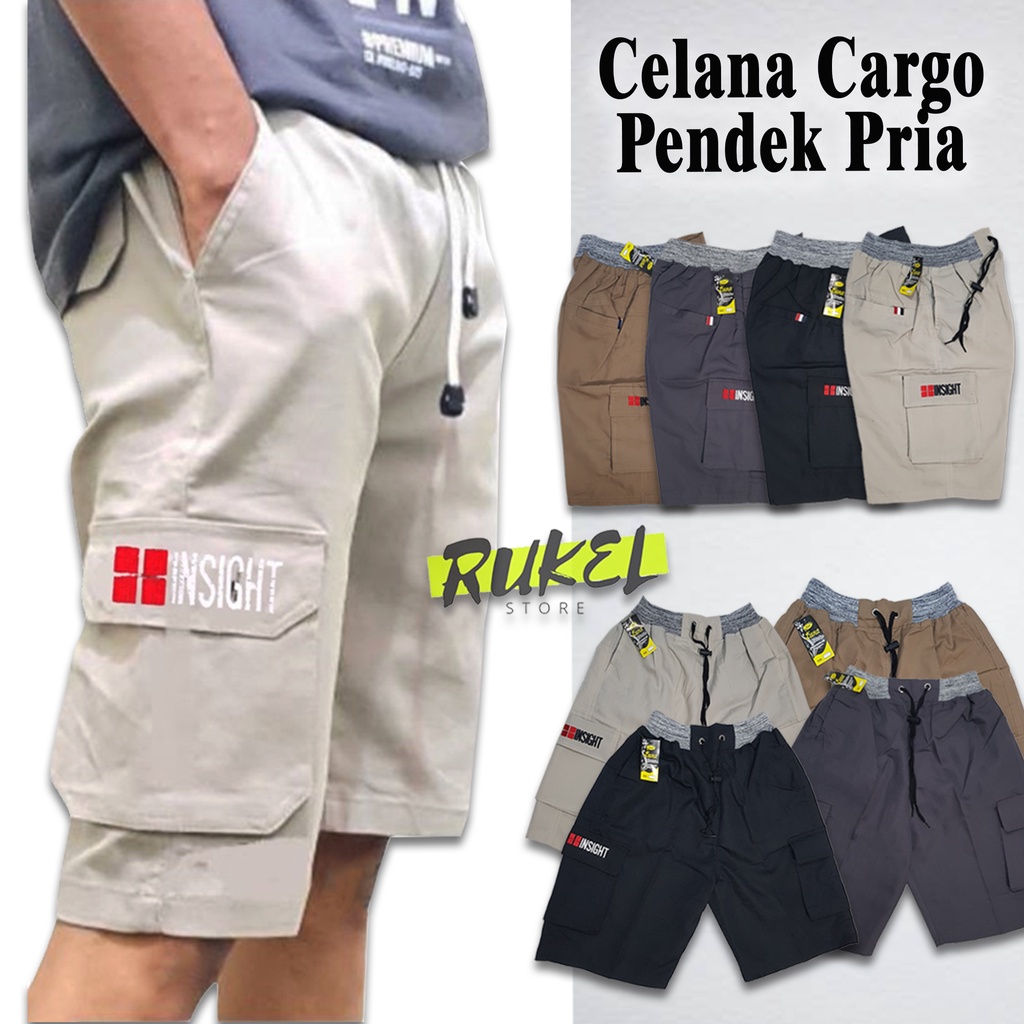 Celana Pendek Cargo Pria Rib Polos 3/4 Ukuran All Size Dewasa -34CRG-JPD