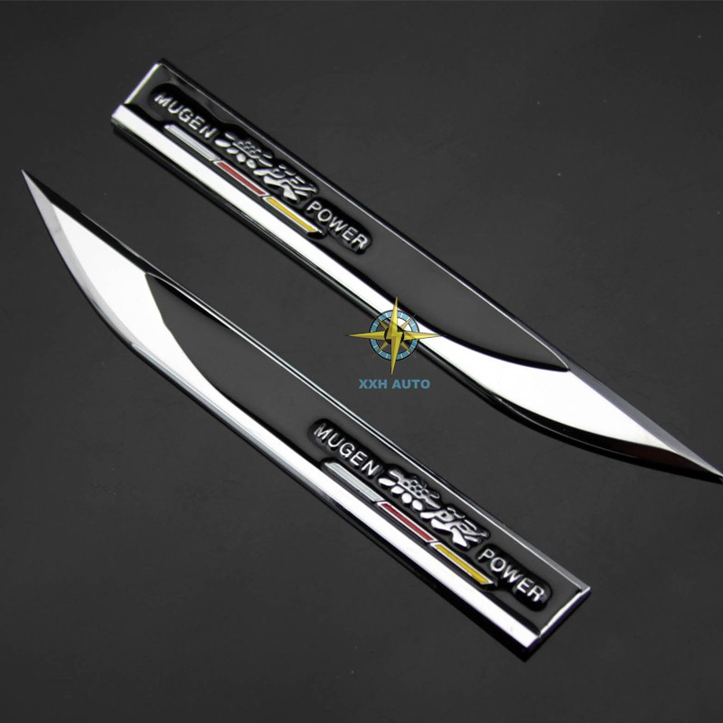2Pcs Stiker Emblem Badge Metal Tulisan MUGEN Power Untuk Fender Belakang Mobil Honda