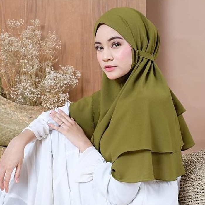 Jilbab Bergo Maryam 2 Layer / Hijab Instan Non Pet / Kerudung Tali - Army