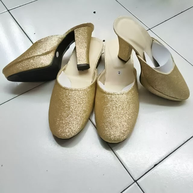 Sepasang Selop Pengantin Gliter/ Selop Pengantin Gliter/ Selop Pengntin/ Selop Gliter Pengantin