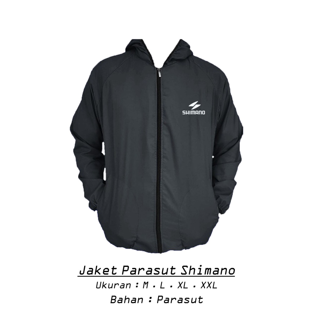 Jaket Parasut Shimano Waterproof Jaket Sauna Parasut Olahraga Running Jogging Mancing Pria Wanita-Hitam