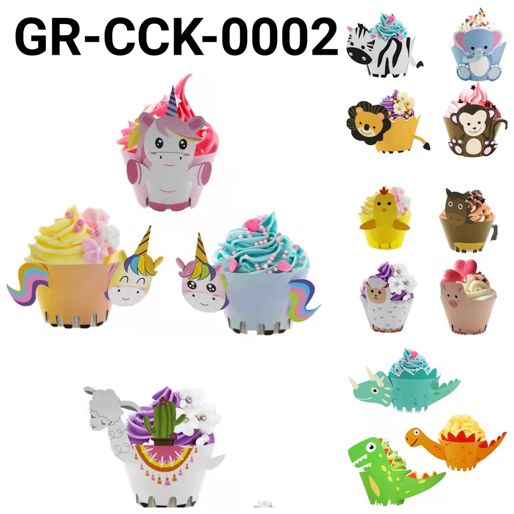 GR-CCK-0002 Cupcake wrapper topper animal unicorn dinosaurus binatang