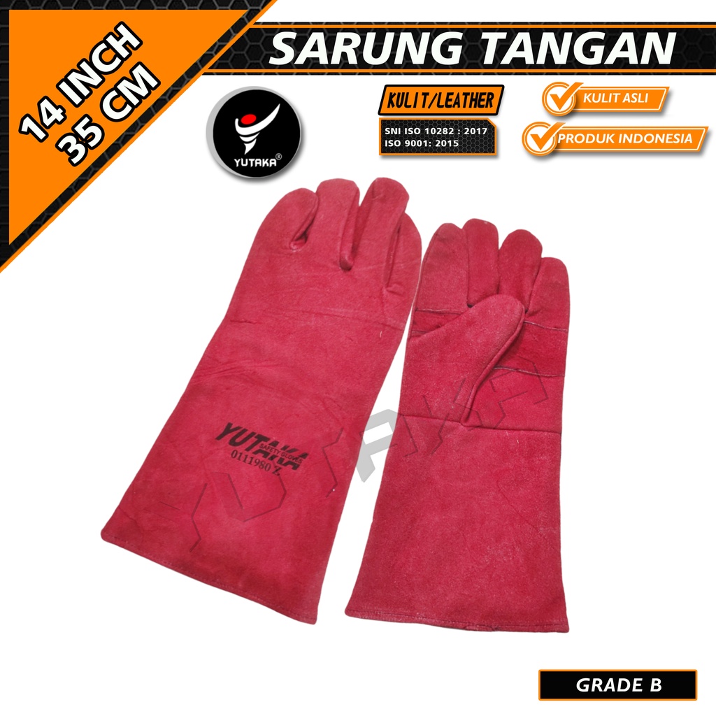 SARUNG TANGAN KULIT LAS MERAH YUTAKA 14inch murah/sarung tangan leather glove Yutaka 14 inch merah terlaris