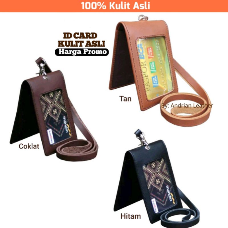 

ID CARD Holder Name Tag Kulit Asli Kalung Tali Tempat Kartu Nama