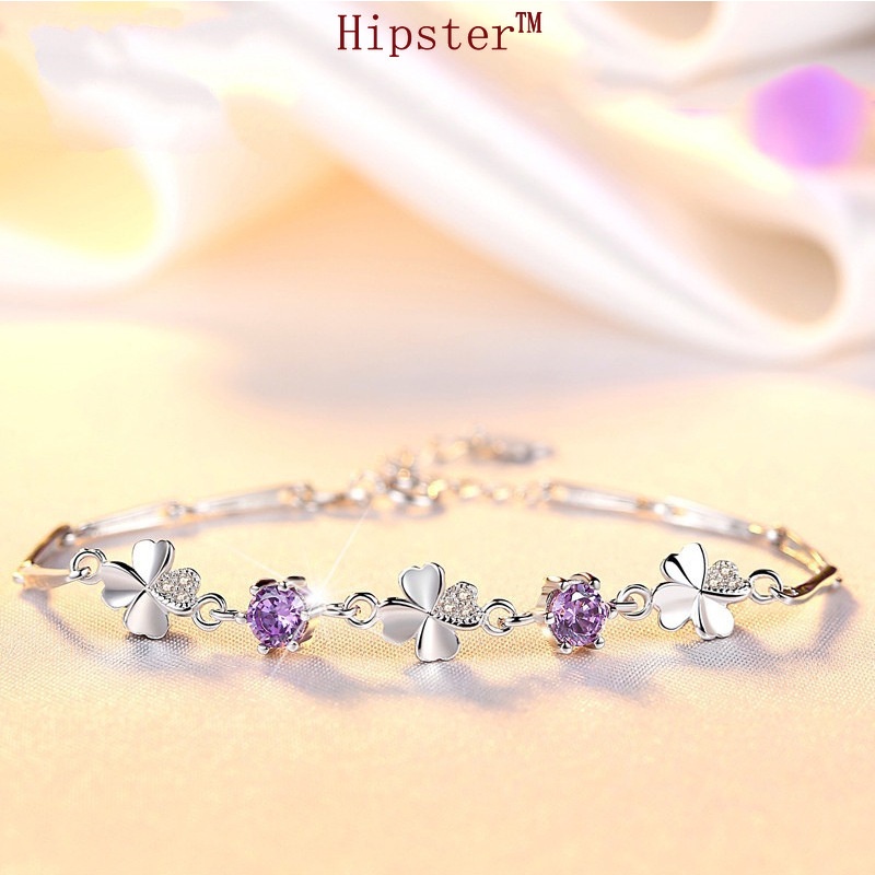 Hot Selling Trend Lucky Four-Leaf Clover Twisted Micro Inlaid with Diamond Bracelet