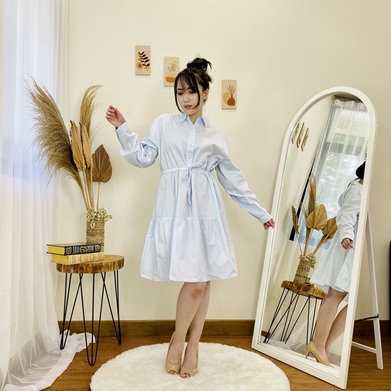 Eudora Midi Dress - Dress Terusan Wanita Katun Lengan Panjang / Midi Dress Korea Korean Style / Dres