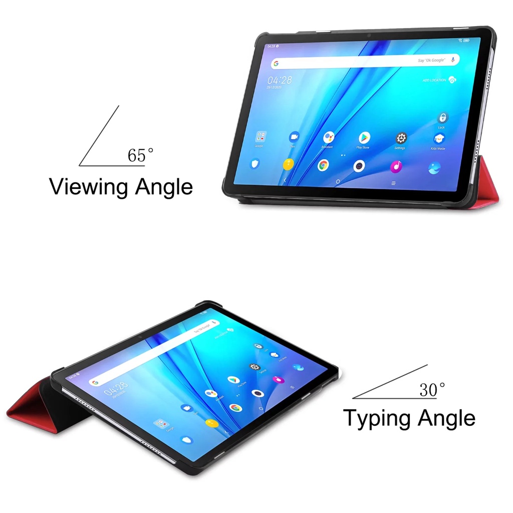 [Tidur/Bangun] Untuk TCL Tab 10s 10.1-inci 2021110 s 9080G 9080X Tablet Perlindungan Case Fashion Tri-Fold Warna Solid Flip Leather Cover Fold Stand