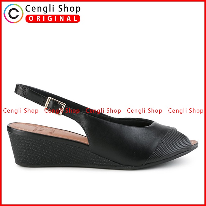 SANDAL WEDGES KULIT OBERMAIN WANITA ORIGINAL SLINGBACK ASLI HITAM OW29