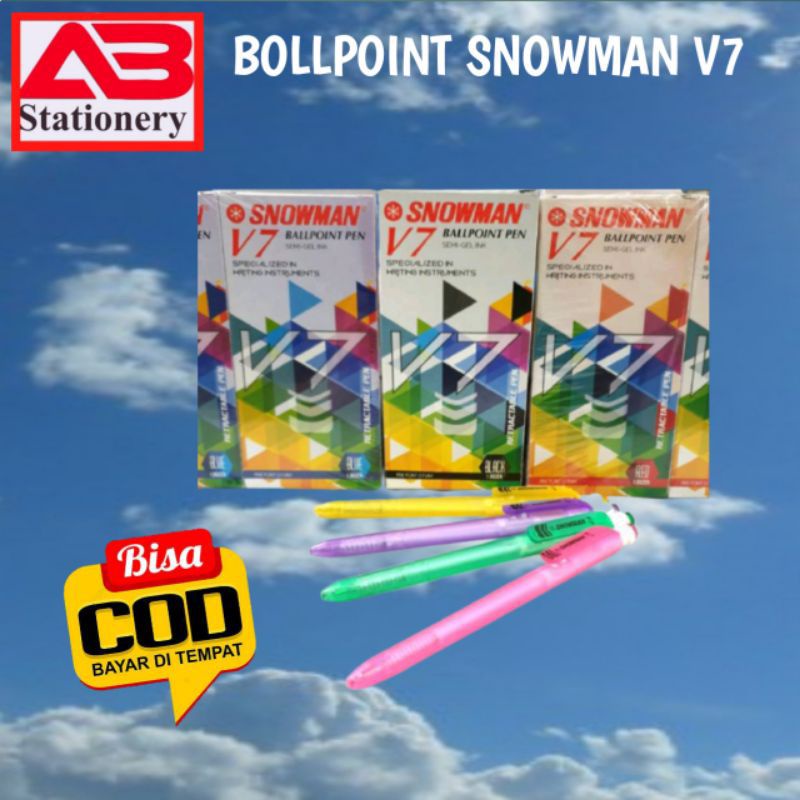 

( 1 PCS ) Bollpoint Snowman V7 Retractable pen 0,7mm / PEN / PULPEN SNOWMAN V7 WARNA WARNI