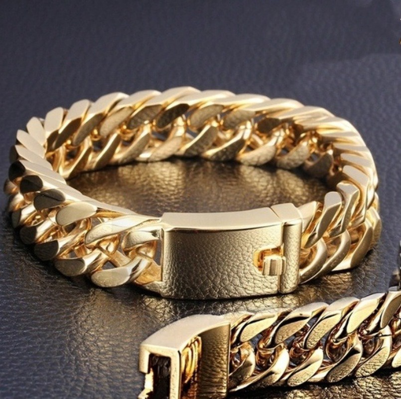 gelang pria bahan titanium steel lapis emas silver gaya punk rock hip hop untuk pesta   hadiah