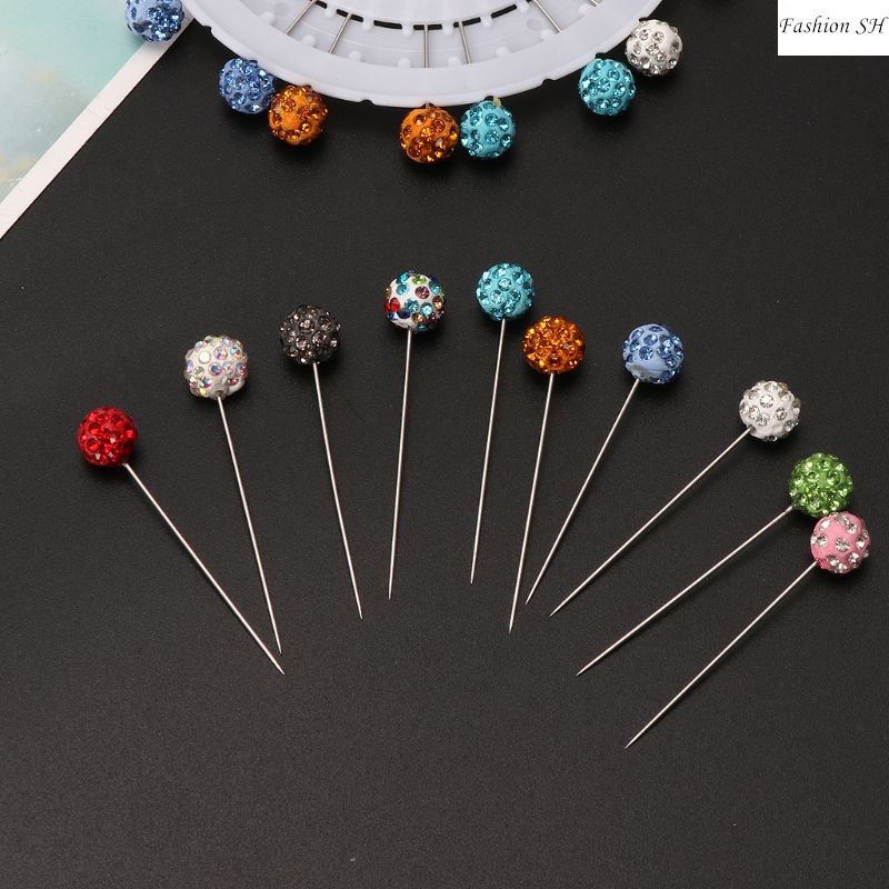 10pcs Bros pin Bentuk Bulat Aksen Kristal Warna Campur Untuk Syal