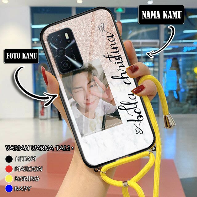 Custom Nama Softcase Glass +Tali for Oppo A16 | Casing Tali | Case Tali | Case Tali Kaca | Case kaca