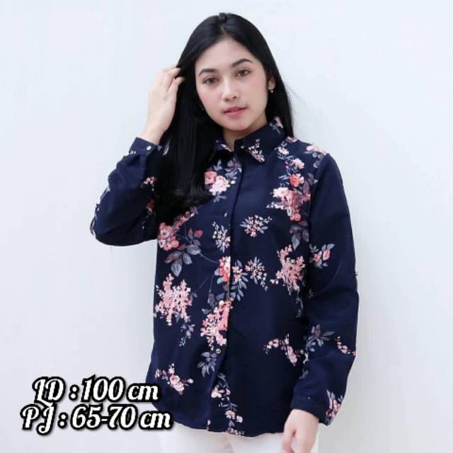 Kemeja wanita motif bunga lengan panjang rossa blouse monalisa murah all size fit to XL/Ld 100 pj 65