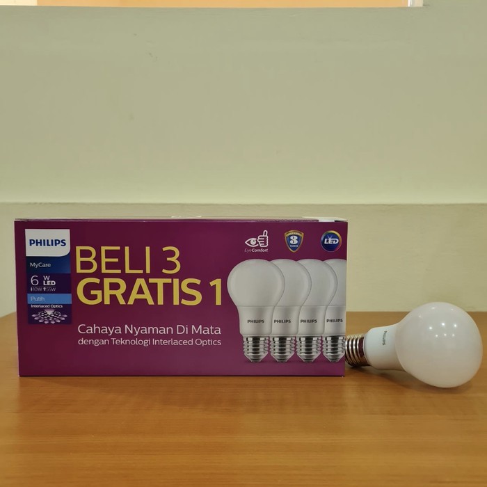 PHILIPS LAMPU LED BULB BOHLAM 6W PAKET Philips My care LED Bulb 6 Watt pack isi 4