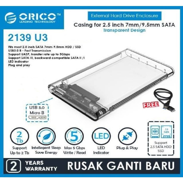 Promo ORICO 2139U3 casing hardisk Transparan 2.5 USB 3.0 Enclosure