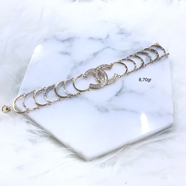 TM375 GELANG RANTAI CHANEL LEBAR EMAS ASLI