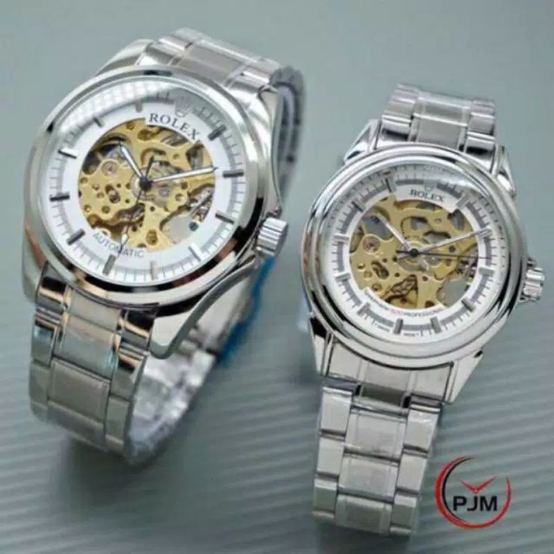 Jam Tangan Rolex Couple Rantai | automatic | Skeleton Transparan Otomatis Pasangan