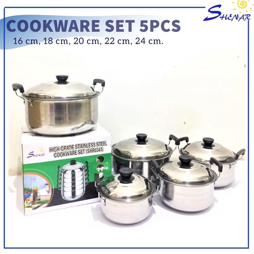 (3KG) SHENAR COOKWARE 5SET / PANCI SET 16 18 20 22 24 / PANCI SET ALUMINIUM / PANCI 5 SET / PANCI SAYUR / PANCI MASAK AIR / PANCI MASAK MIE