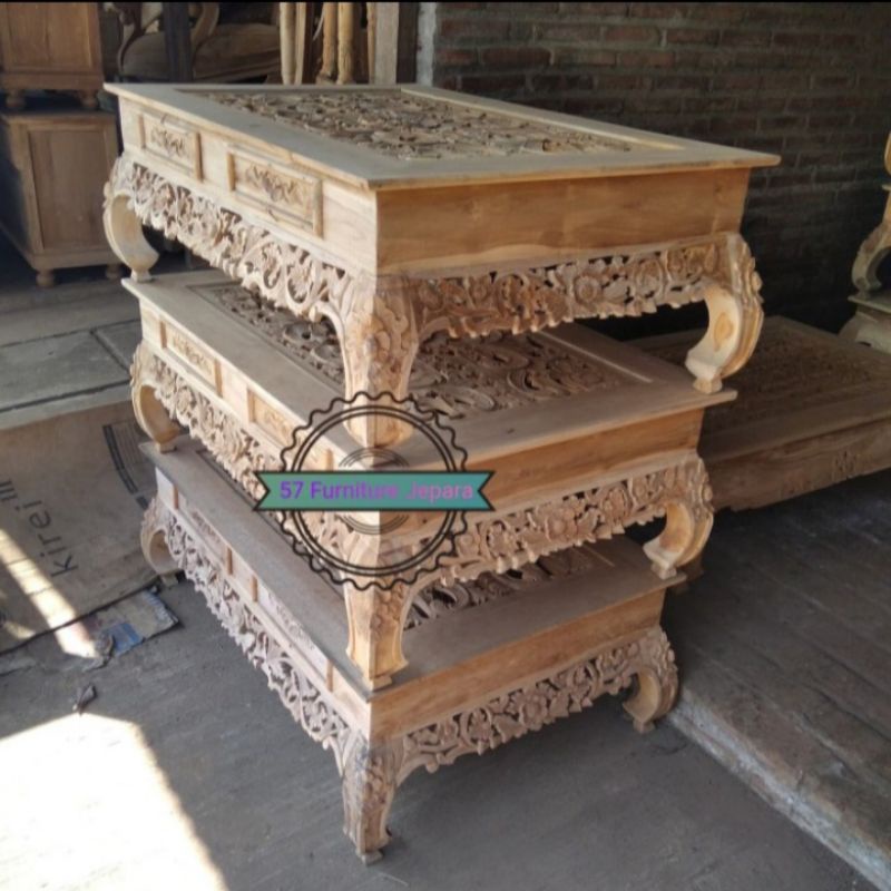 Meja kopi lesehan jati ukir jepara - Meja laci mentahan