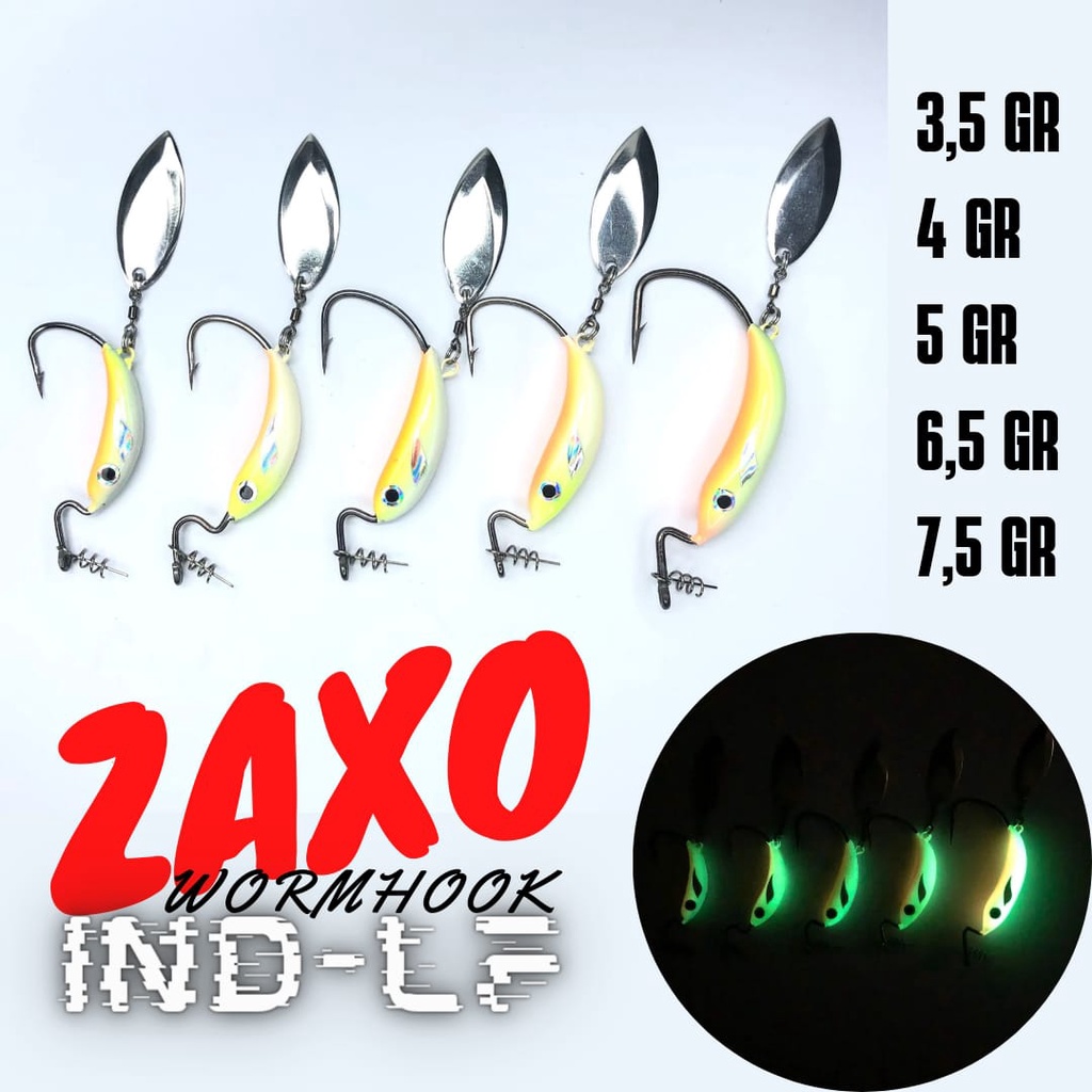 Wormhook Zaxo Blade Spiner Realis Yellow Orange Series Dengan Pemberat