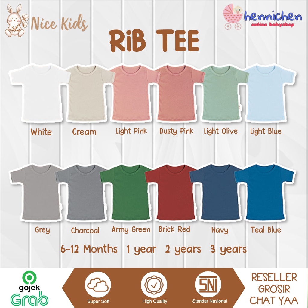 Nice Kids Unisex Rib Tee Atasan Bayi Baju Anak Baju Bayi 1-3 Tahun SNI