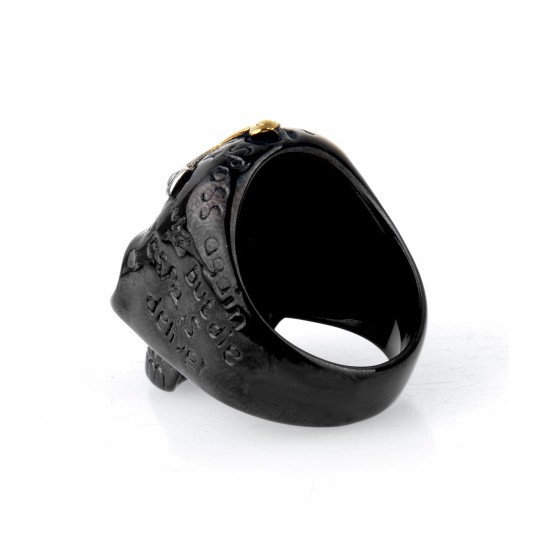 SEUSUK  Cincin Motif Tengkorak Gaya Gothic Punk Warna Hitam / Gold untuk Pria