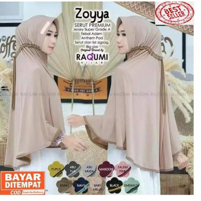 krudung instan jilbab bergo zoya khimar pet motif list tali serut bahan jersey premium jumbo terbaru