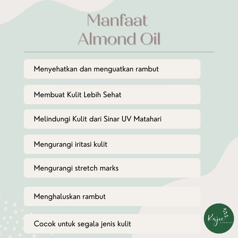 KAJOE Sweet Almond Oil Pure Carrier Oil Asli Minyak Almond