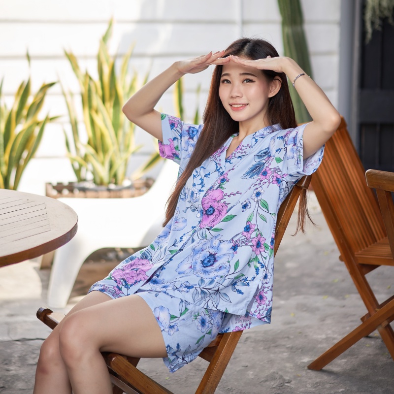 Cammomile 2102017 Piyama Pendek Krah 002-BiruTuaV4