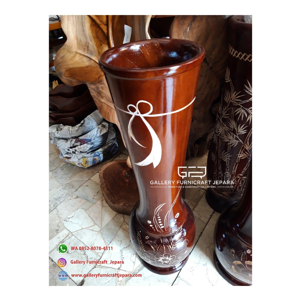 Vas Bunga Guci Cantik Kayu Jati