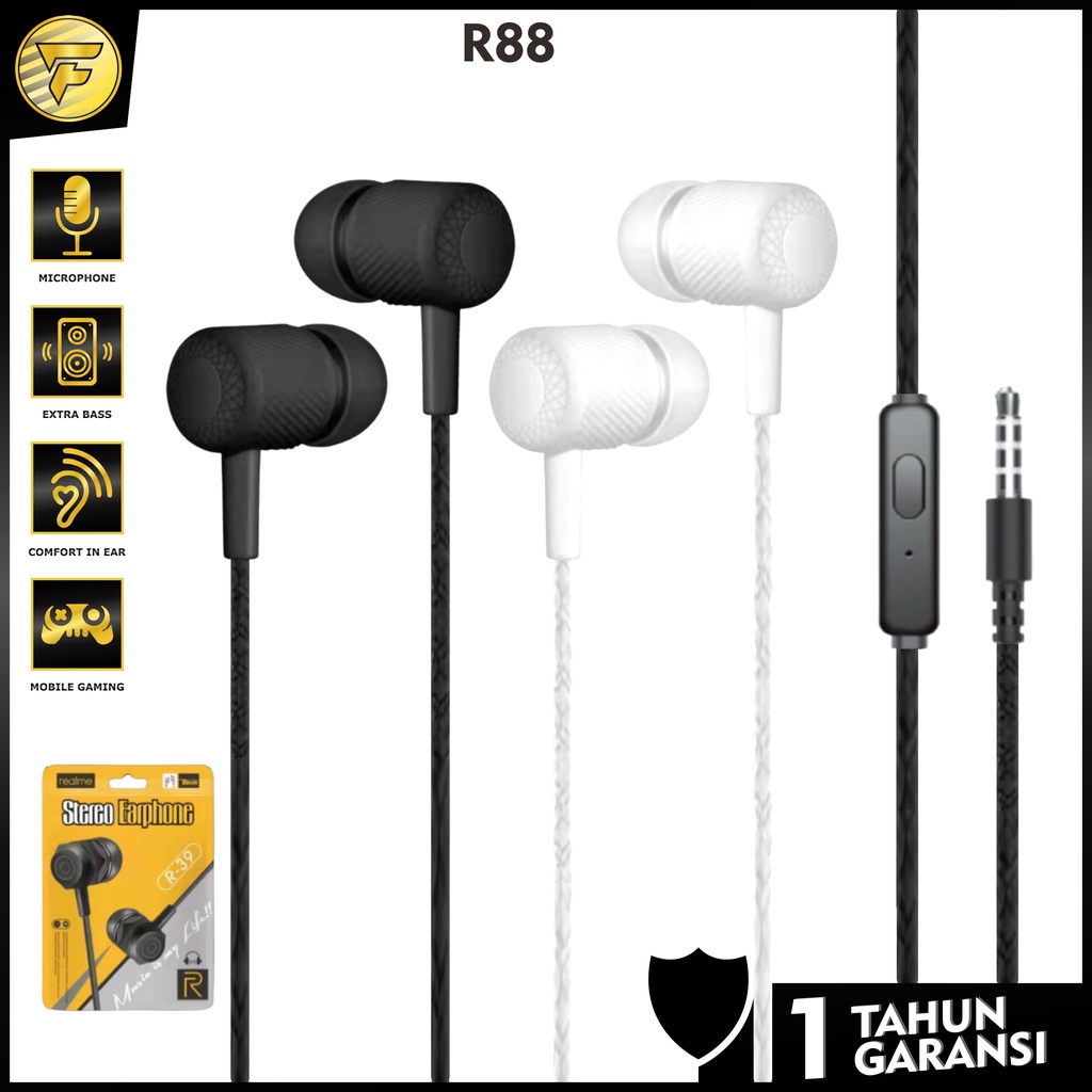 Earphone Realme 88 stereo bass music telfon headset mic