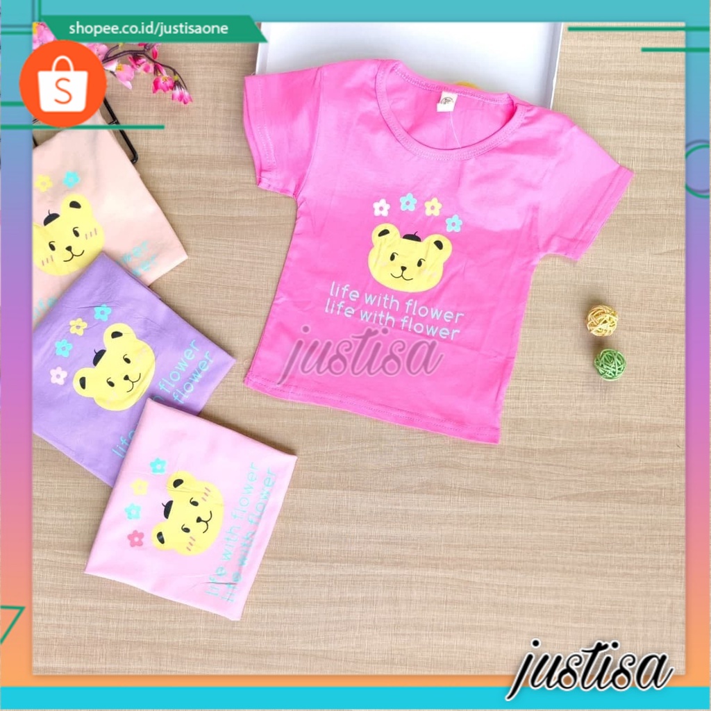 Promo !! Atasan kaos anak import / Kaos anak perempuan lucu / Kaos lembut untuk anak / Atasan life with flower ukuran 6 bulan  - 2 tahun