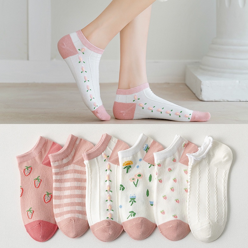 ☀ Sunly ☀ A057 Kaos Kaki Wanita Fashion Motif Strawberry Bunga Kaoskaki Pendek Korea Sock Import