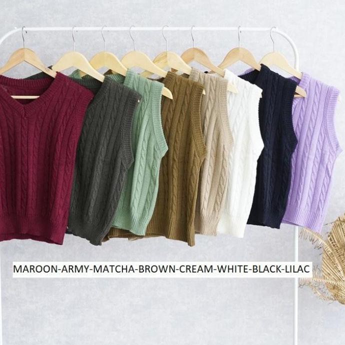 ♦ Rosita Cable Knit Sweater Outer Vest Rompi Rajut Street Style Tanpa Lengan ☑